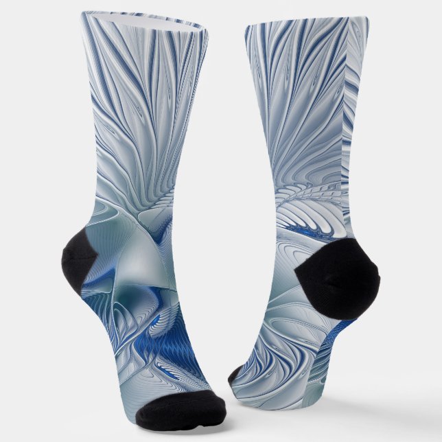 Calcetines Dynamic Fantasy Abstract Blue Tones Fractal Art (Angular)