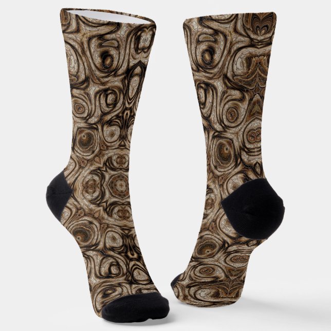 Calcetines Earthy Brown Swirl Mandala con efecto Woodgrain (Angular)