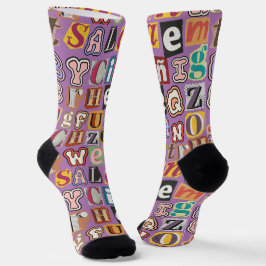 Calcetines Efecto de texto Guay moderno en morado multicolor