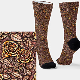 Calcetines Efecto de textura 3D de la floral amarilla marrón