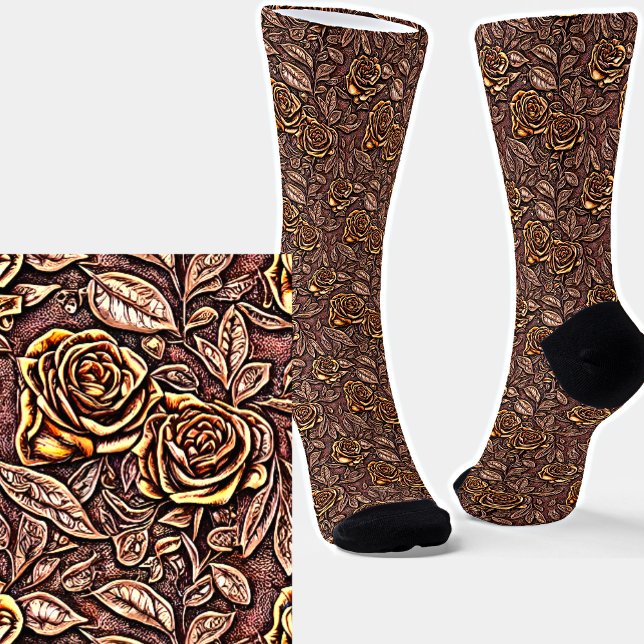 Calcetines Efecto de textura 3D de la floral amarilla marrón (Subido por el creador)