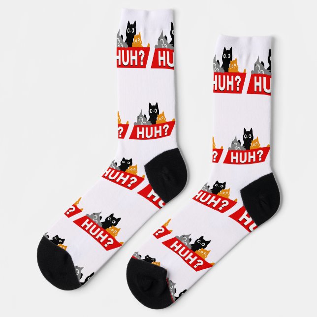 Calcetines "¿Eh?" Silly Multicolor Cartoon Cats Meme (Izquierda)