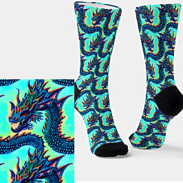 Calcetines El bebé dragón azul kawaii en Aqua
