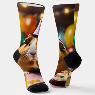 Calcetines El Cerdo De Guinea fiesta Celebra Con Pastel Y Glo