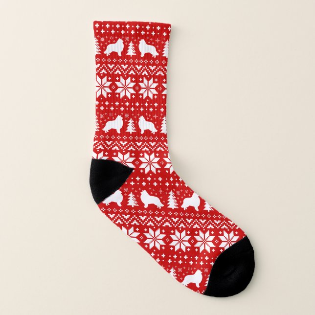 Calcetines El collie siluetea el modelo rojo del navidad (Parte interior izquierda)