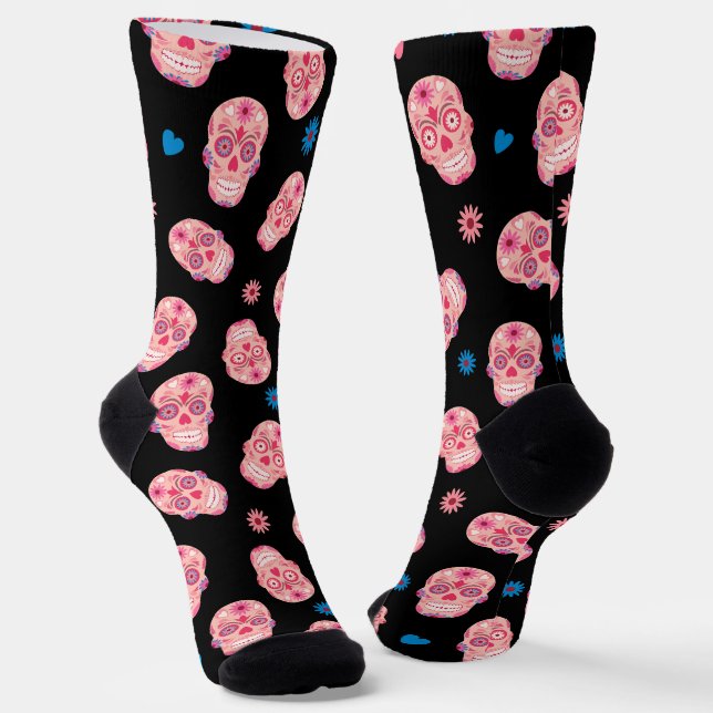 Calcetines El Día de los Muertos en el Azúcar Rosa (Angular)