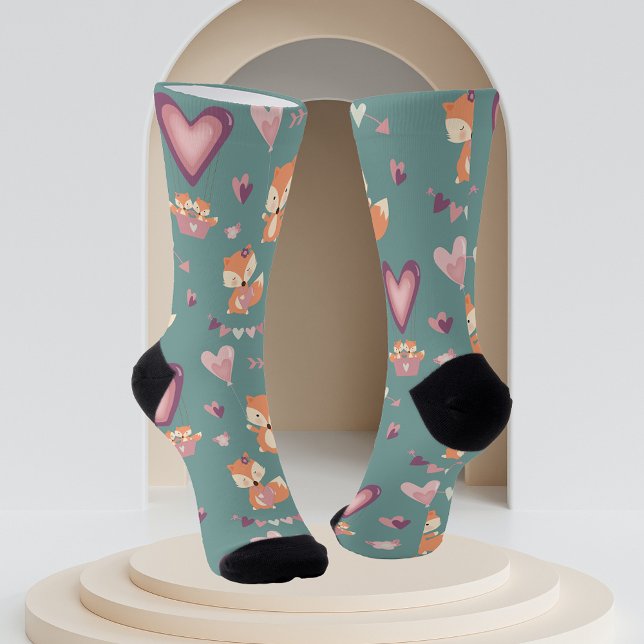 Calcetines El día de San Valentín Green Purple Hearts Fox Lov (Subido por el creador)