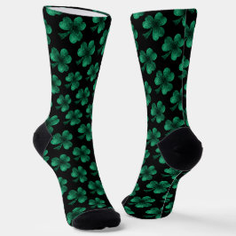 Calcetines El shamrock verde esmeralda brillante patrón negro
