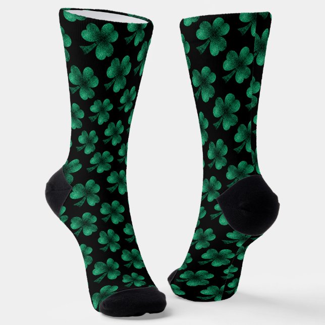 Calcetines El shamrock verde esmeralda brillante patrón negro (Angular)