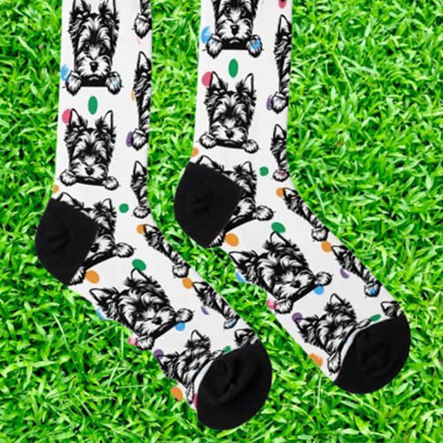 Calcetines El tema personalizado de la cachorro galesa poka (Show your love for Welsh Terrier puppies with personalized Poka Dots theme socks—soft, stylish, )
