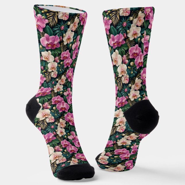 Calcetines Elegancia Botánica de Orquídea Tropical (Angular)