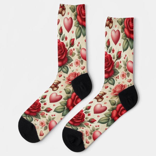 Calcetines Elegancia romántica: Rosas y corazones (Izquierda)