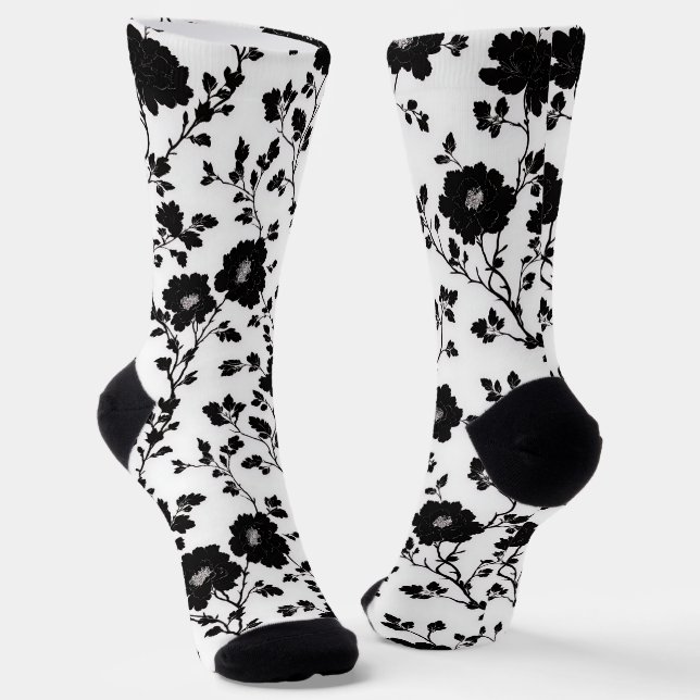 Calcetines Elegant Black And White Floral Silhouette Botanica (Angular)