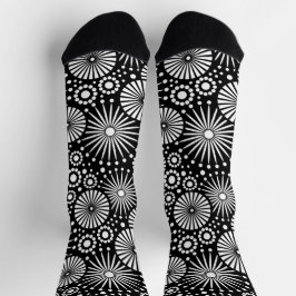 Calcetines Elegant Black White Geometric Flowers Starburst