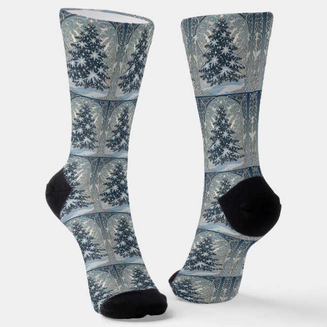 Calcetines Elegant Christmas Yule Tree Snowflakes and Stars (Angular)
