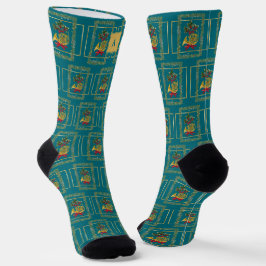 Calcetines Elegant French Horn Christmas Teal Monogram