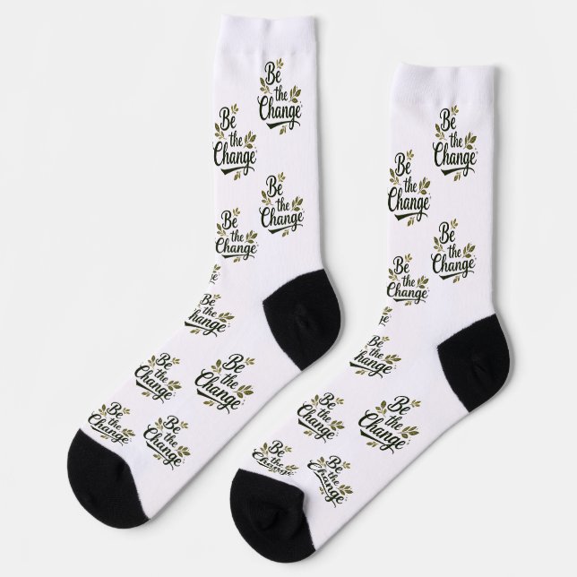 Calcetines Elegant Hand-Lettered "Be the Change" Black Script (Izquierda)