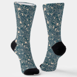 Calcetines Elegant Teal Botanical Swirl Seamless Pattern