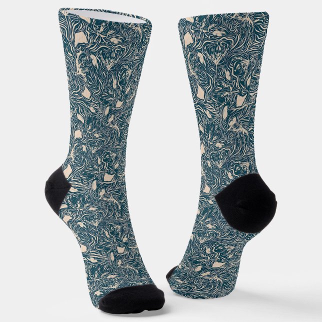 Calcetines Elegant Teal Botanical Swirl Seamless Pattern (Angular)