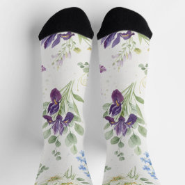 Calcetines Elegant Watercolor Iris & Lily Bouquet