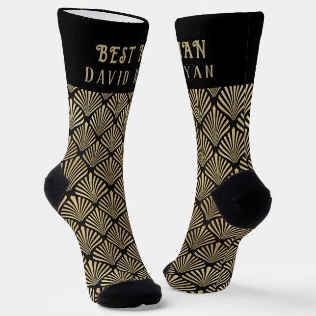 Calcetines Elegante Art Deco Mejor Hombre Monograma Boda (Angular)