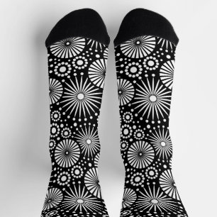 Calcetines Elegante Estallido de Flores Geométricas en Blanco