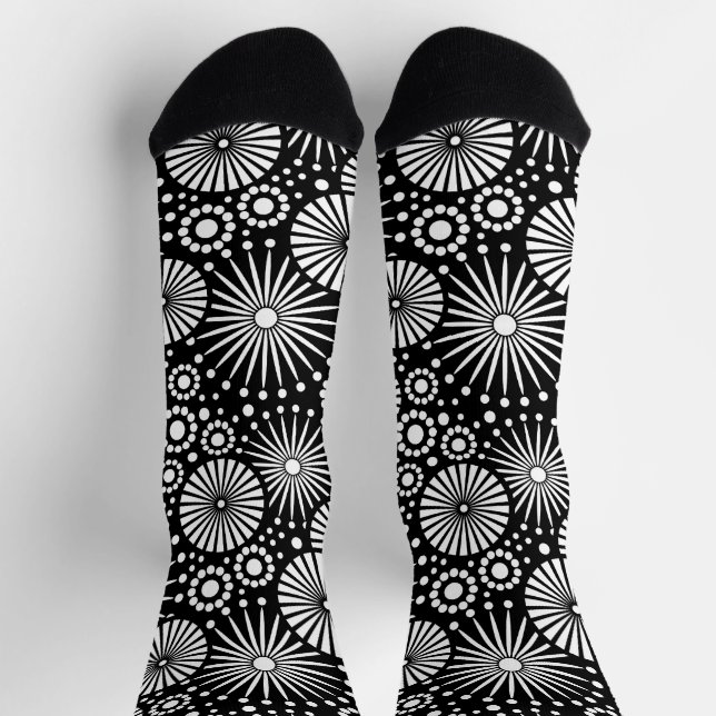 Calcetines Elegante Estallido de Flores Geométricas en Blanco (Arriba)