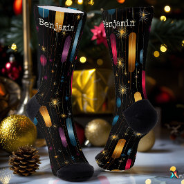 Calcetines Elegante Fiesta Navideña en Negro y Dorado con Ace