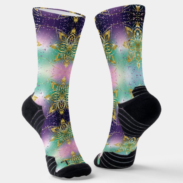 Calcetines Elegante fiesta verde rosa violeta Estrellas de co (Angular)