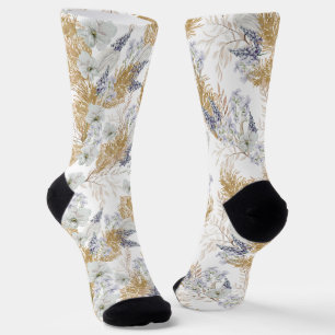 Calcetines Elegante Floral Acuarela de Lavanda y Pampas