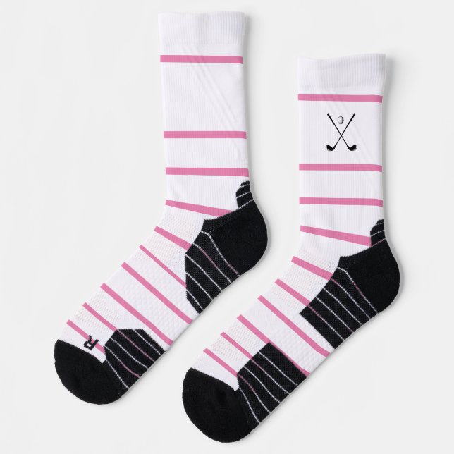 Calcetines Elegante golf moderno de raya blanca rosada (Izquierda)