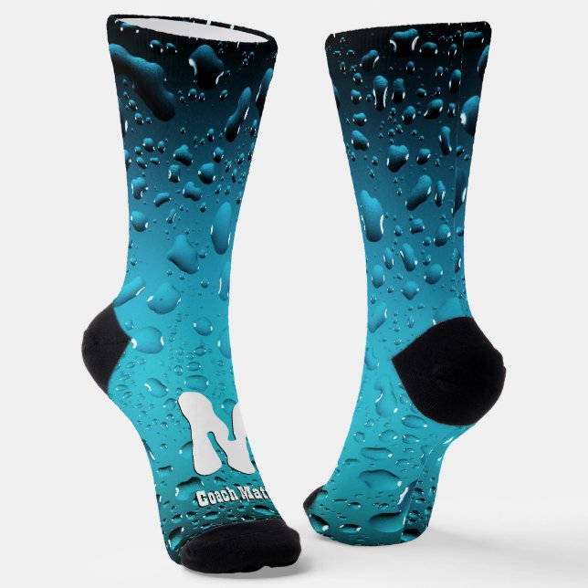 Calcetines Elegante Guay Blue Water Gotas Monograma de entren (Angular)