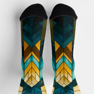 Calcetines Elegante Moderno Abstracto Dorado Verde Geométrico