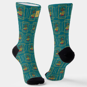 Calcetines Elegante Monograma de Navidad en Verde Azulado con