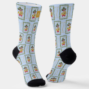 Calcetines Elegante Monograma de Trompa Francesa en Azul Clar