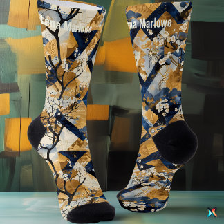 Calcetines Elegante mosaico floral y azul - Personalizado