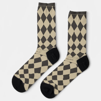 Calcetines Elegante Nombre Atemporal Beige y Cuadro Oscuro a