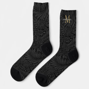 Calcetines Elegante nombre de monograma floral negro zócalos