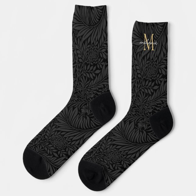 Calcetines Elegante nombre de monograma floral negro zócalos (Izquierda)