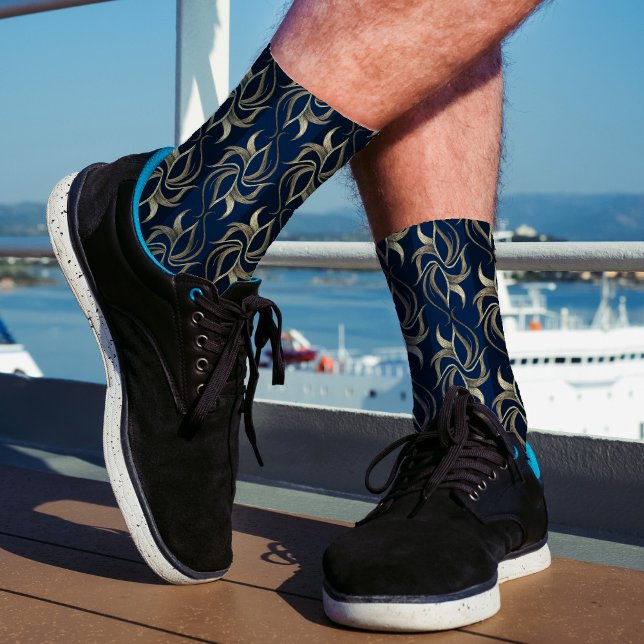 Calcetines Elegante Oro & Navy Stripes Floral Patrón elegante (Subido por el creador)