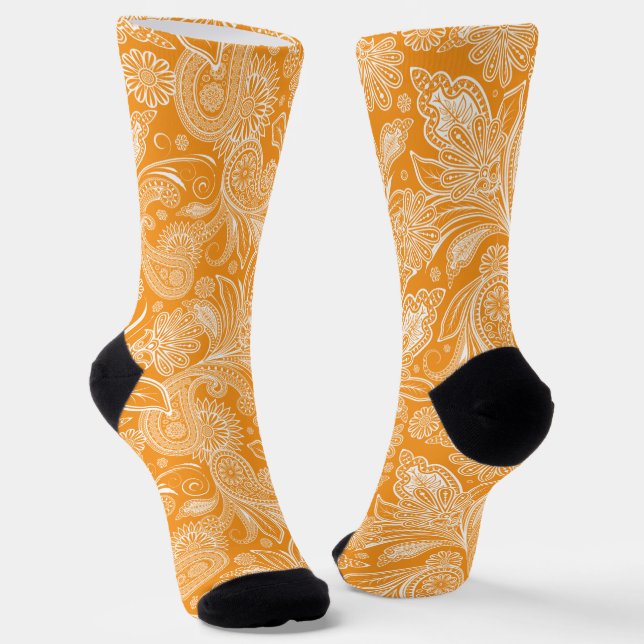 Calcetines Elegante Paisley Blanca Sobre El Fondo Naranja (Angular)