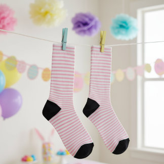 Calcetines Elegante Pastel rosa y blanco delgado a rayas