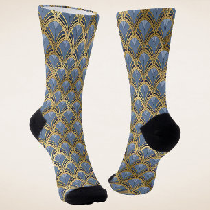 Calcetines Elegante patrón Art Decó de Oro Azul