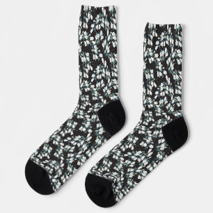 Calcetines Elegante Patrón de flor tulipán Fondo negro
