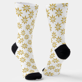 Calcetines Elegante patrón de flores doradas blanco