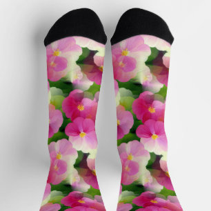 Calcetines Elegante Patrón de Flores Rosa y Blanco