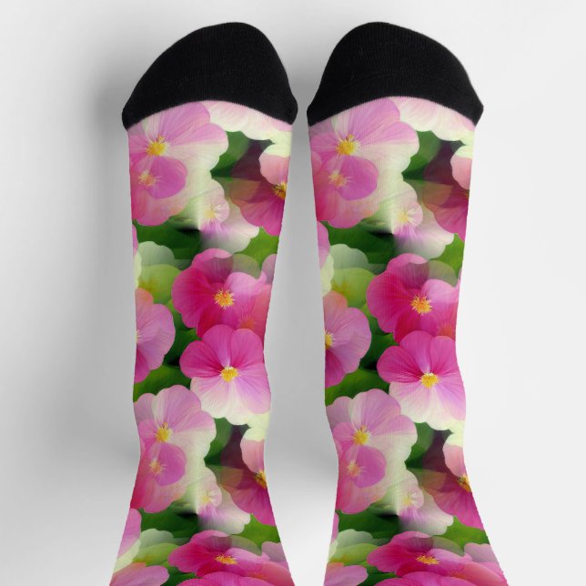 Calcetines Elegante Patrón de Flores Rosa y Blanco (Arriba)