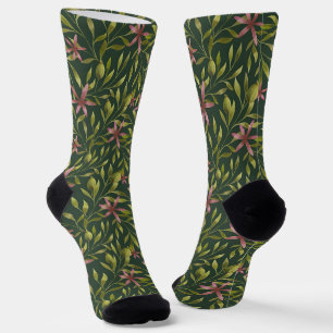 Calcetines Elegante patrón de flores rosadas sobre fondo oscu