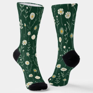 Calcetines Elegante patrón de flores silvestres sobre verde o