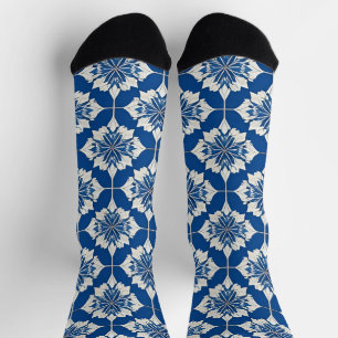 Calcetines Elegante patrón floral azul y blanco